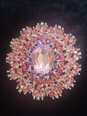 Beautiful 3" Pink Rhinestone Brooch/Pendant